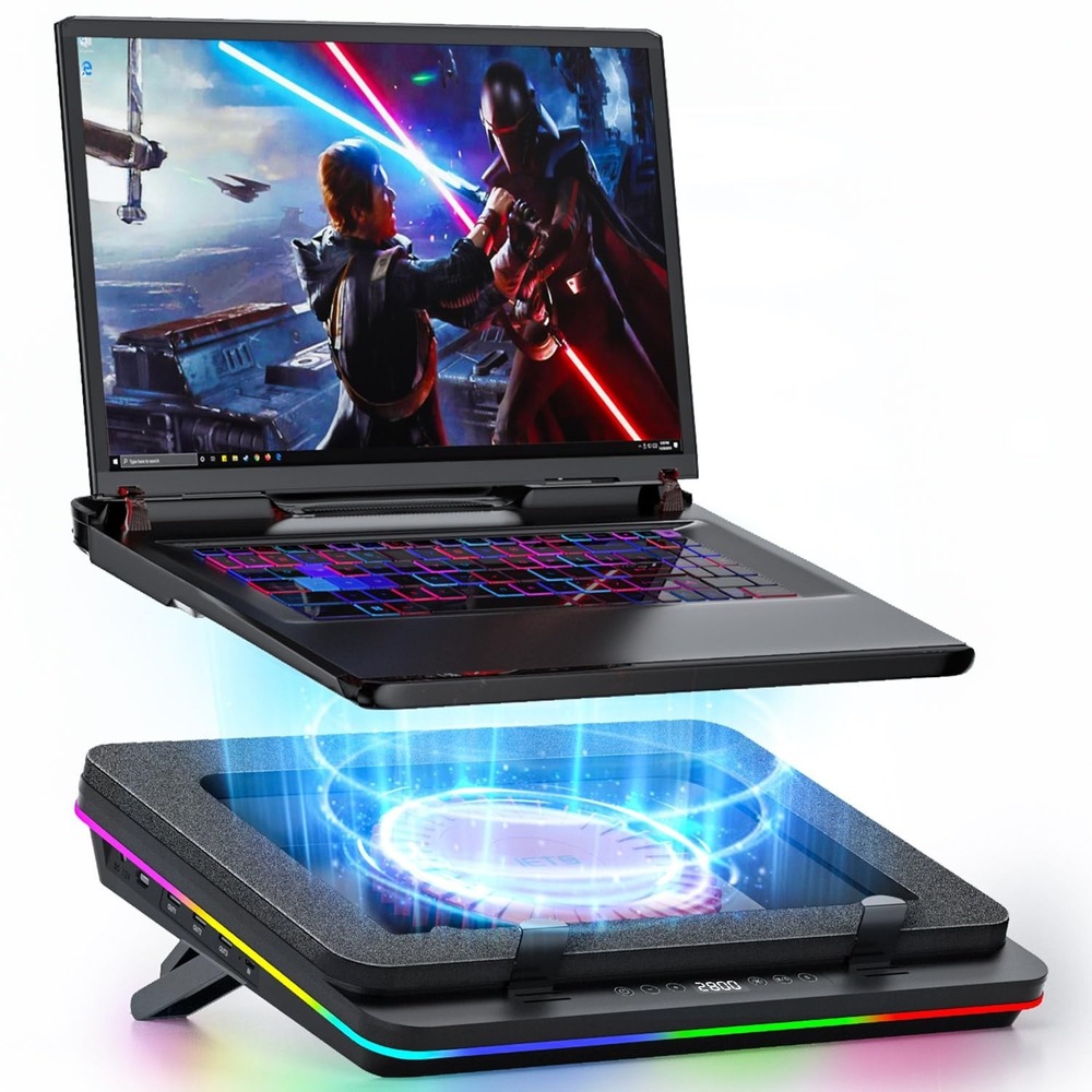 IETS GT600 RGB Laptop Cooling Pad 5.5in Turbo Fan 14-19in Gaming Cooler Stand